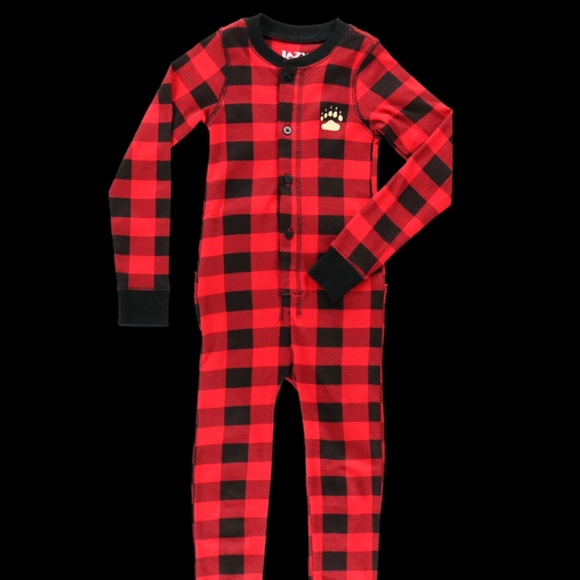 LazyOne Bear Cheek Plaid Kid Onesie Flapjack - Picture 3 of 4